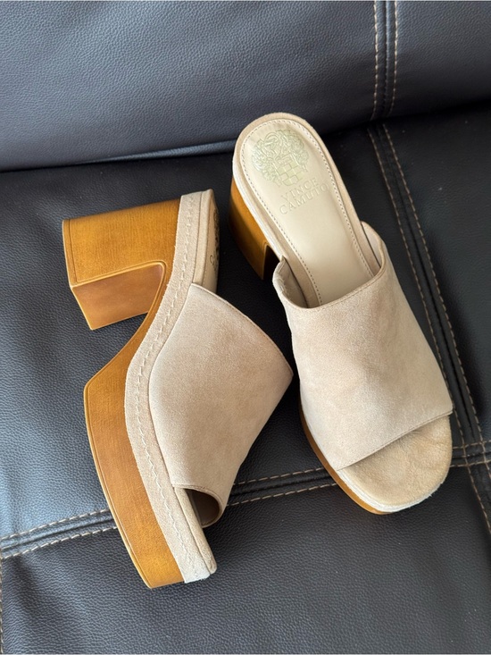 Vince Camuto Shoes - Vince Camuto Taupe Suede Platform Mule Sandals